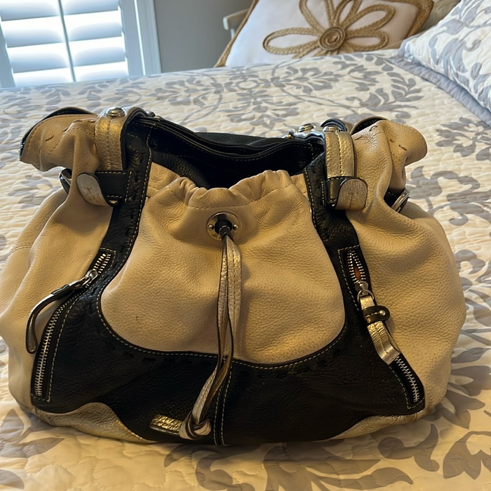 Beautiful two toned black and cream bag with silver accents
